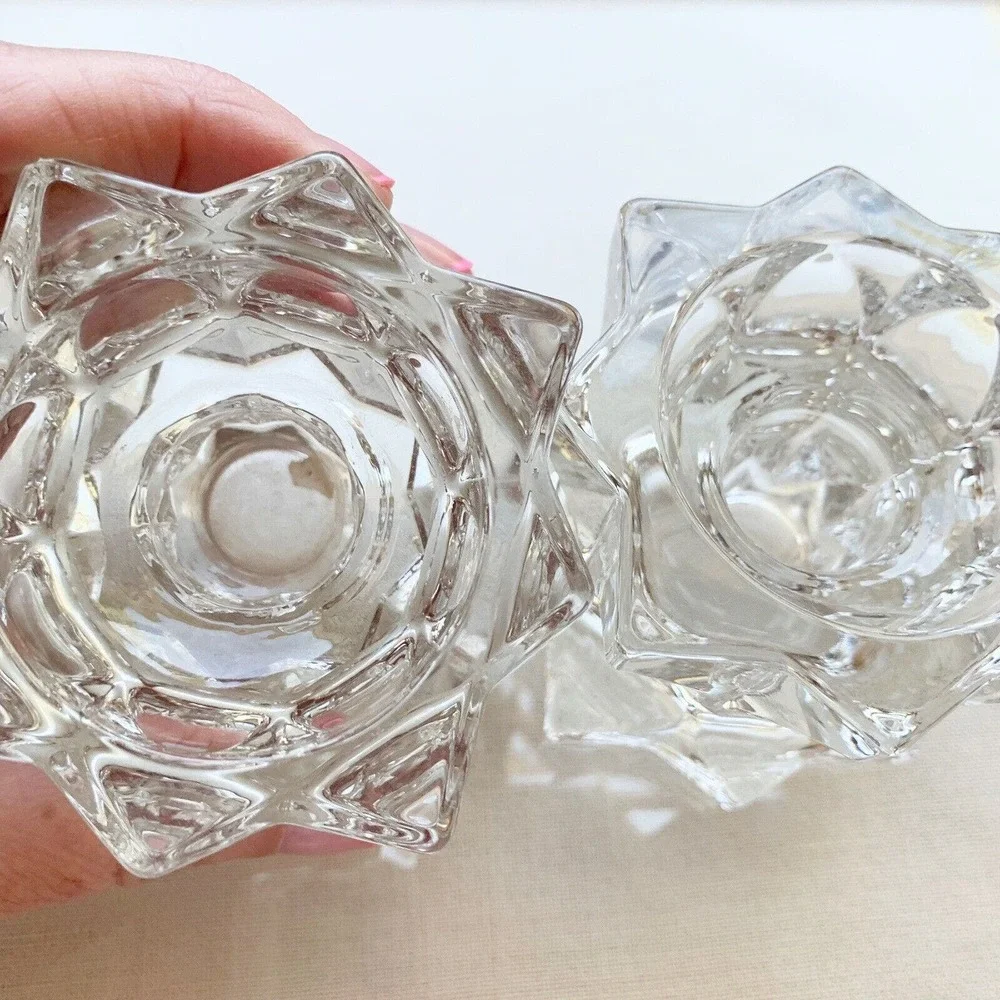 Vintage Heavy Glass Crystal‎ Star Sparkling Candleholder Taper Candle Decorative